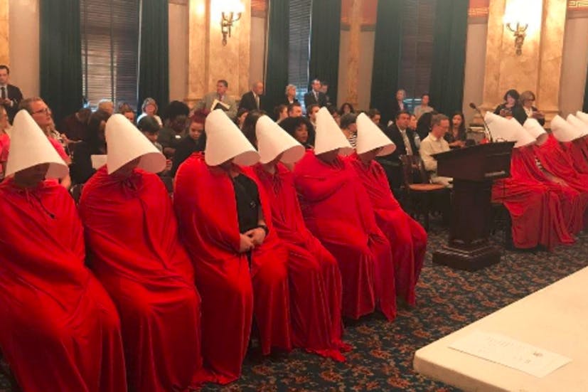 Real-life handmaids protest anti-abortion bill in Ohio