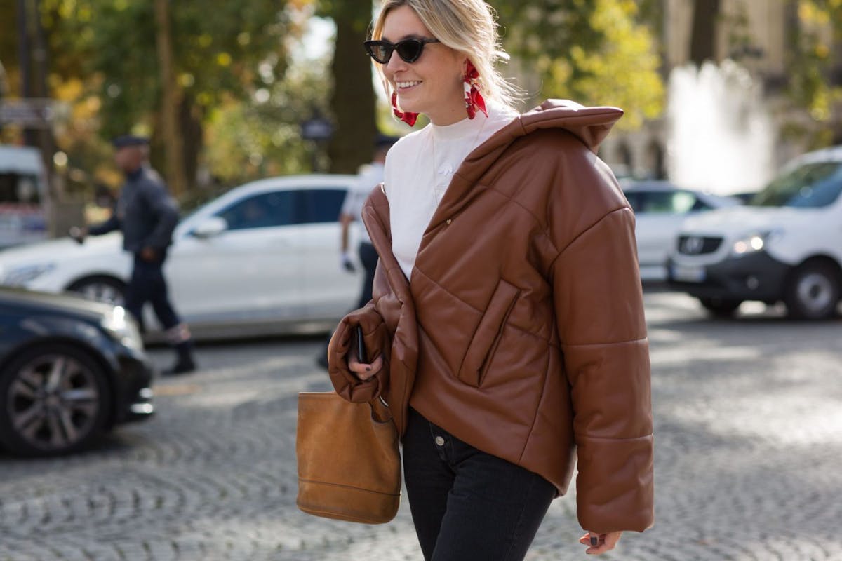 Camille Charriere wearing a puffer jacket