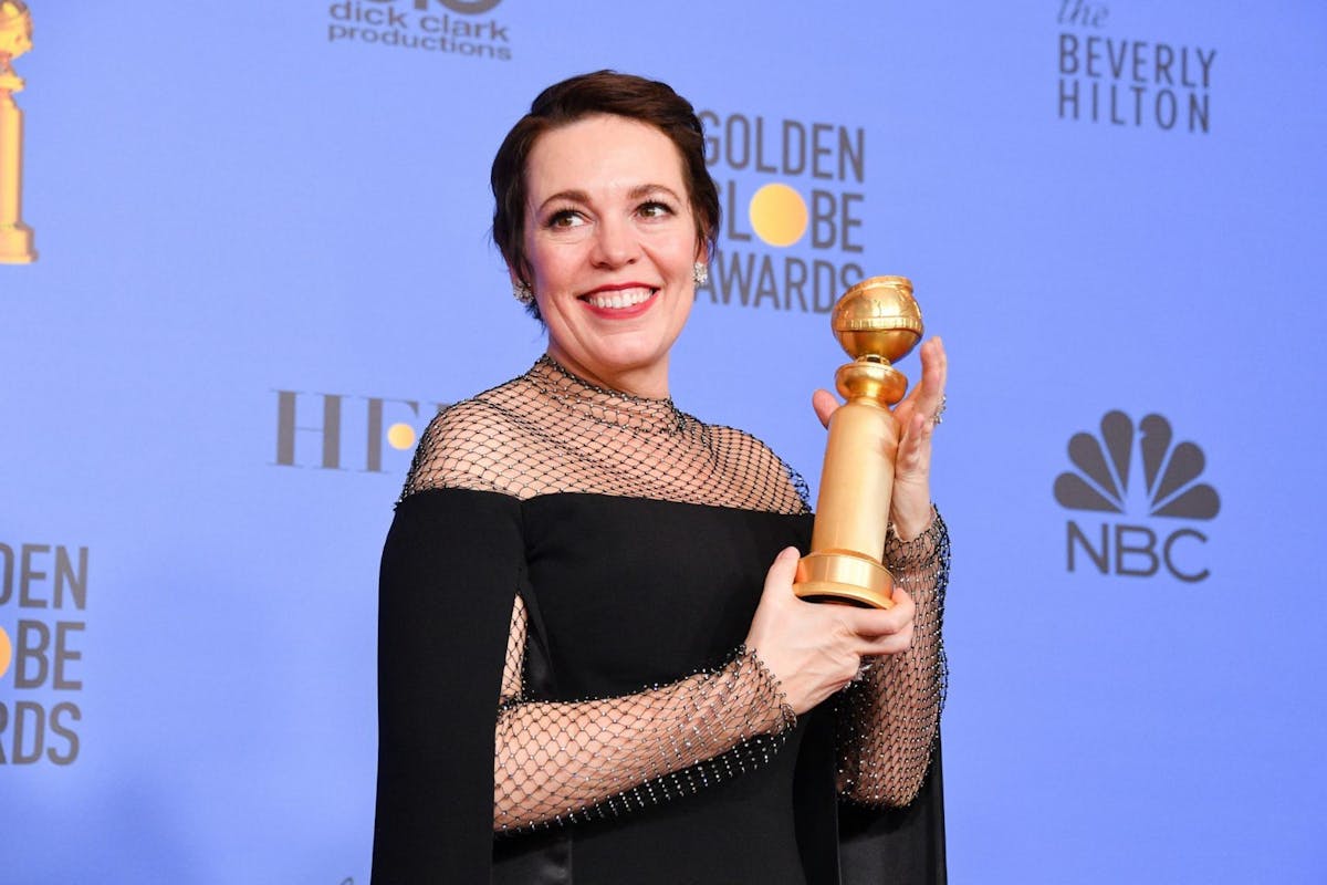 BEVERLY HILLS, CALIFORNIA - JANUARY 06: Best Actress in a Motion Picture Musical or Comedy for 'The Favourite' winner Olivia Colman poses in the press room during the 75th Annual Golden Globe Awards held at The Beverly Hilton Hotel on January 06, 2019 in Beverly Hills, California. (Photo by George Pimentel/WireImage,)